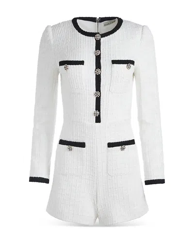 Alice And Olivia Shiloh Button-front Patch Pocket Romper In Off White/black