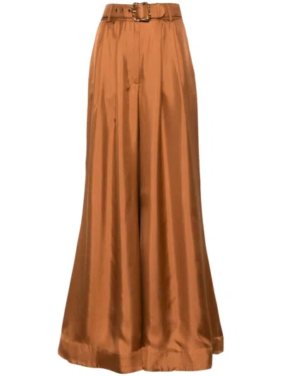 Zimmermann Illustration Double Tuck Trousers In Brown