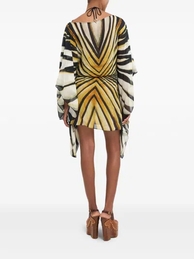 Roberto Cavalli Ray Of Gold Print Chiffon Silk Dress In Gold