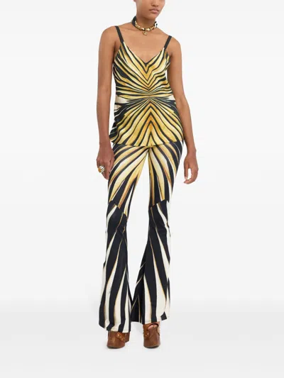 Roberto Cavalli Ray Of Gold Print Silk Top In Gold