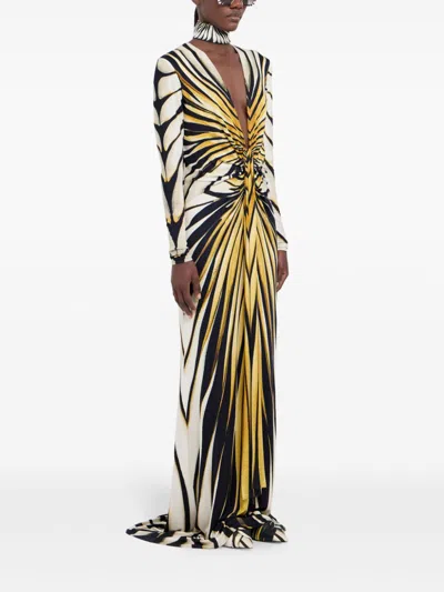 ROBERTO CAVALLI RAY OF GOLD PRINT MAXI DRESS 
