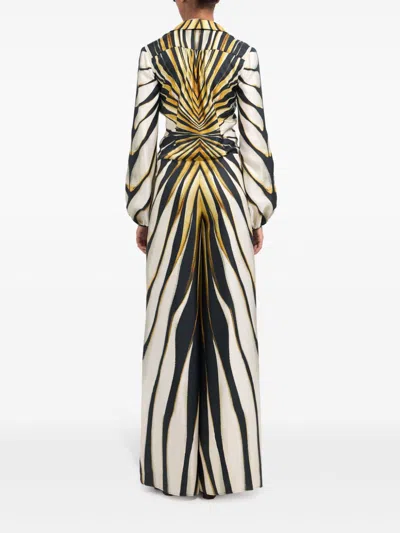 Roberto Cavalli Ray Of Gold Print Silk Jumpsuit In Neutrals