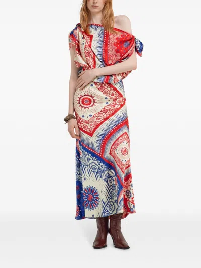 Roberto Cavalli Cowl-neck Graphic-print Silk-stain Maxi Dress In Red