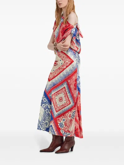 Roberto Cavalli Cowl-neck Graphic-print Silk-stain Maxi Dress In Red