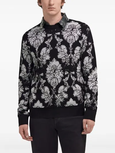 Roberto Cavalli Broccato Print Sweater In Black