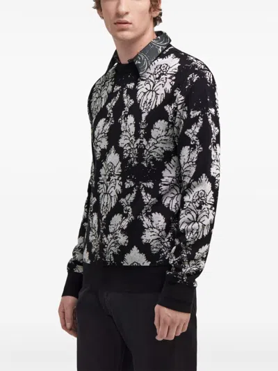 Roberto Cavalli Broccato Print Sweater In Black