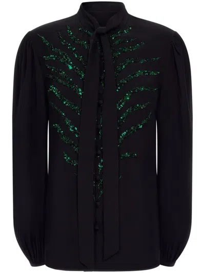 Roberto Cavalli Sequin-embellished Blouse In Black