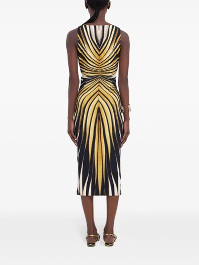 Roberto Cavalli Ray Of Gold Printed Silk Twill Dress In Gold