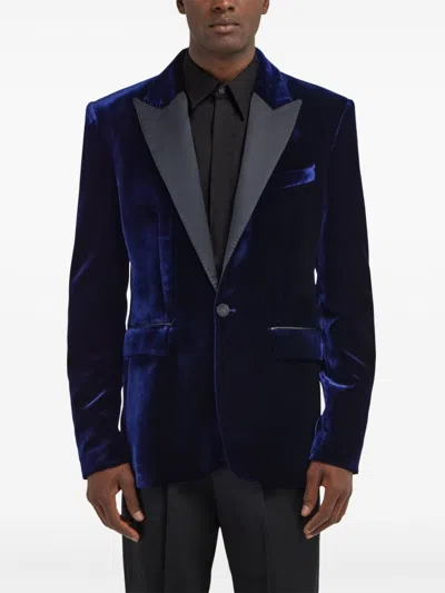 Roberto Cavalli Velvet Slim Fit Blazer In Blue