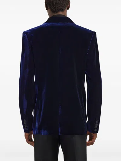 Roberto Cavalli Velvet Slim Fit Blazer In Blue