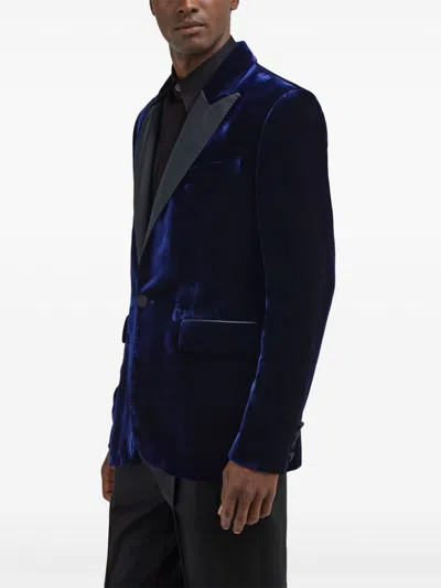 Roberto Cavalli Velvet Slim Fit Blazer In Blue