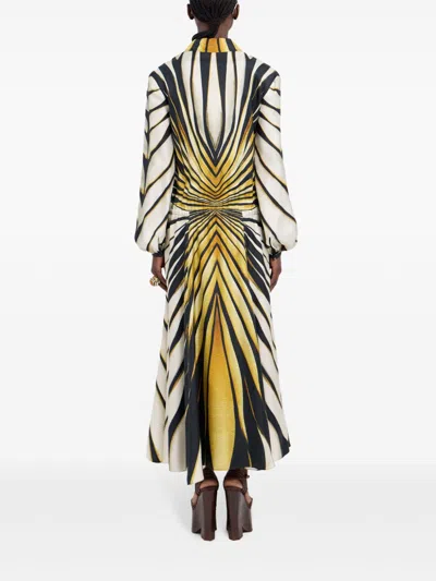 Roberto Cavalli Ray Of Gold Print Silk Shirt Dress In Neutrals