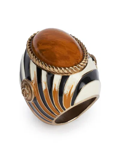 Roberto Cavalli Enameled Metal Ring In Black