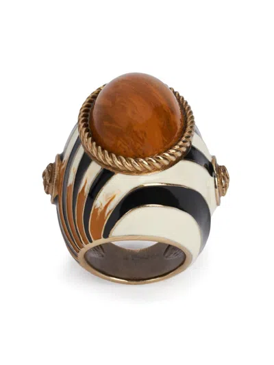 Shop Roberto Cavalli Enameled Metal Ring In Black