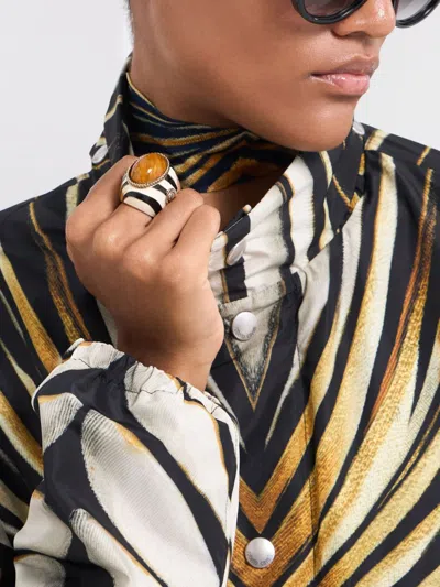 Roberto Cavalli Enameled Metal Ring In Black