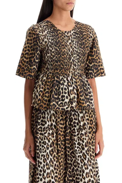 Shop Ganni Leopard Printed Top In Multi