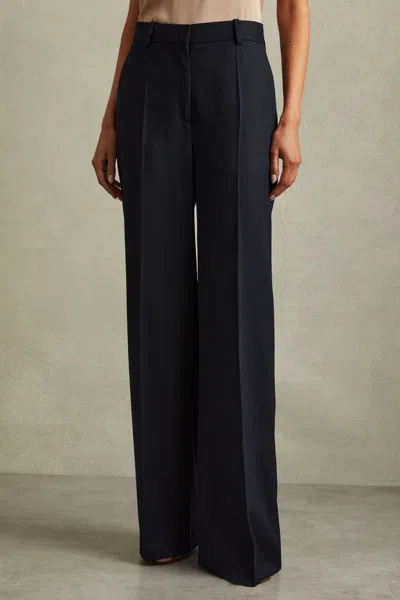 Shop Reiss Navy Textured Wide Leg Suit Trousers