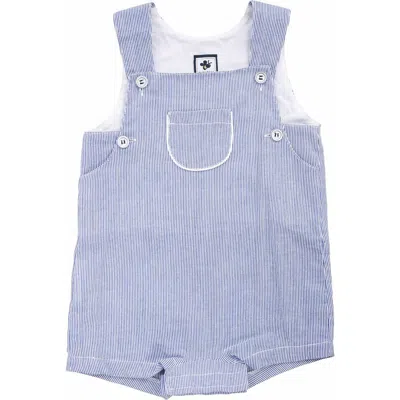 Busy Bees George Classic Romper In Navy Seersucker Stripe