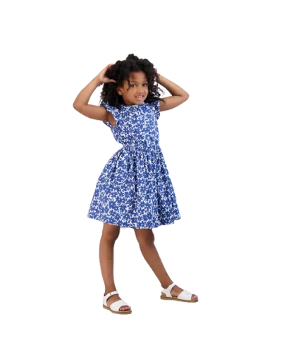 Busy Bees Juniper Button Front Dress In Blue Poppy