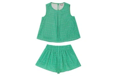 Busy Bees Frida Top And Short Set In Green Eyelet