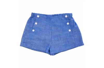 Busy Bees Sailor Button Shorts In Blue Chambray
