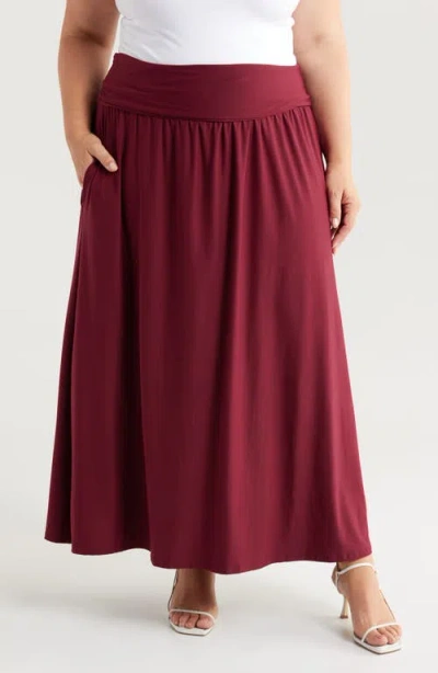 24seven Comfort Apparel Foldover Maxi Skirt In Wine