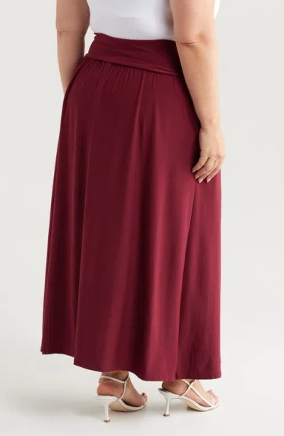 24seven Comfort Apparel Foldover Maxi Skirt In Wine