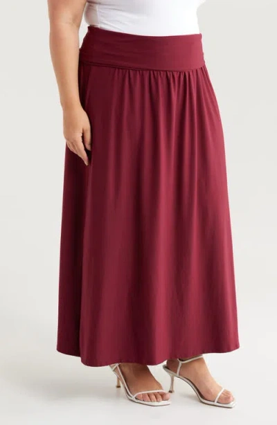 24seven Comfort Apparel Foldover Maxi Skirt In Wine