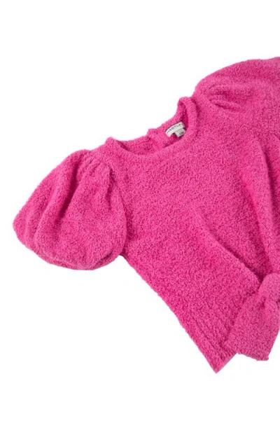 Shop Habitual Kids Puff Sleeve Tie Front Bouclé Sweater & Wide Leg Jeans Set In Dark Pink