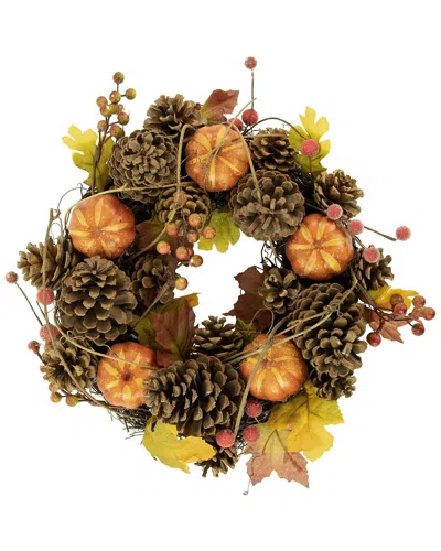 Northlight Pinecone And Pumpkin Autumn Harvest Wreath 13.5" Unlit In Brown