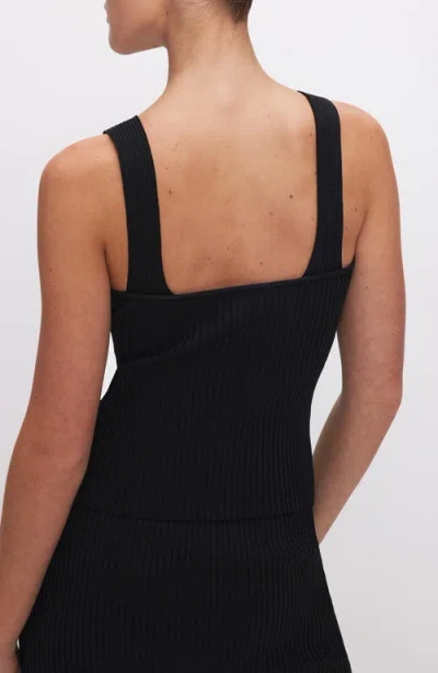 Good American Shine V-neck Ribbed Crop Tank In Black001
