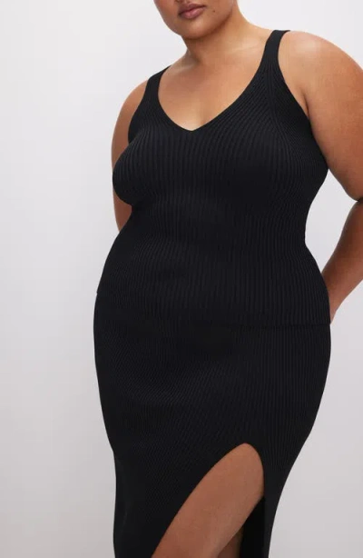 Good American Shine V-neck Ribbed Crop Tank In Black001