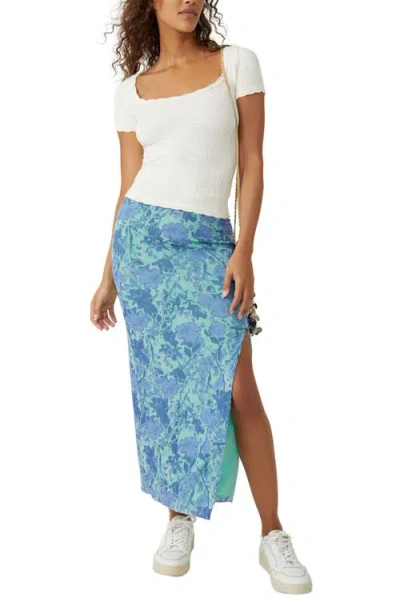 Free People Rosalie Floral Print Mesh Skirt In Teal Combo Rosalie
