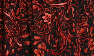 London Times Plus Size Long-sleeve Printed Chiffon Dress In Black/spice