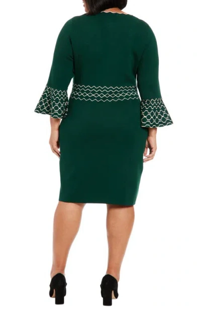 London Times Piped Bell Sleeve Sweater Dress In Green