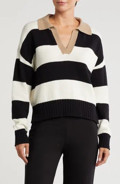 Blu Pepper Stripe Polo Sweater In Ivory Multi