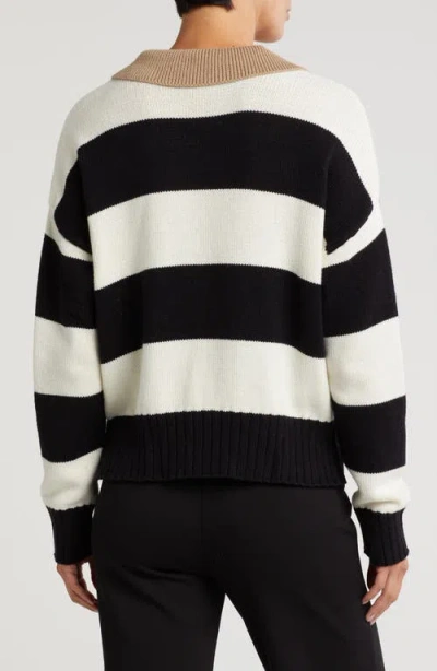 Blu Pepper Stripe Polo Sweater In Ivory Multi