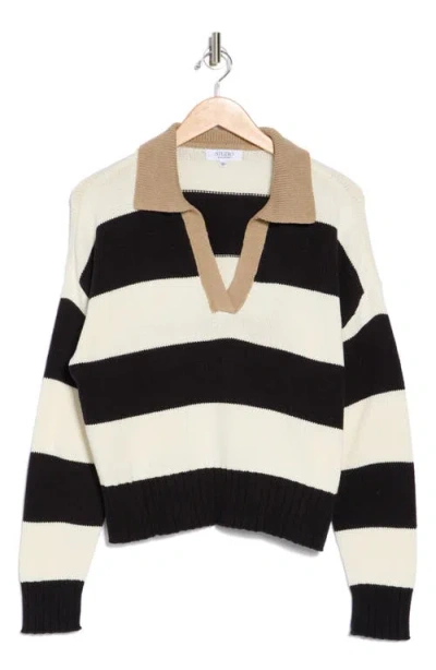 Blu Pepper Stripe Polo Sweater In Ivory Multi