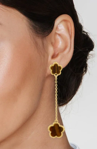 Jardin Clover Drop Earrings In Tiger Eye/gold
