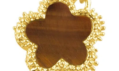 Jardin Enamel Clover Station Long Necklace In Tiger Eye/gold