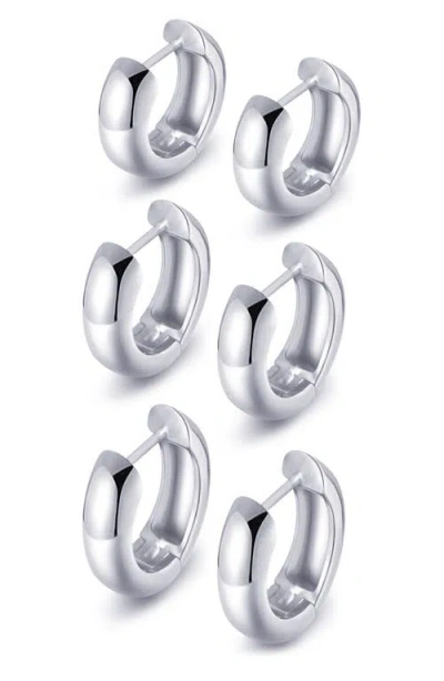 Central Park Set Of 3 Huggie Earrings In White Gold