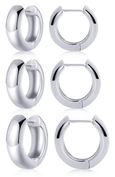 Central Park Set Of 3 Huggie Earrings In White Gold