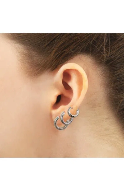 Central Park Set Of 3 Huggie Earrings In White Gold