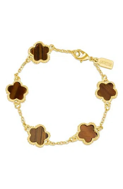 Jardin Clover Straight Line Bracelet In Tiger Eye/gold