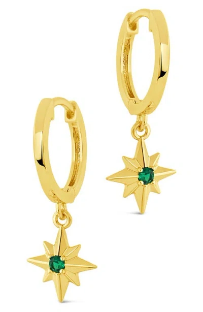 Sterling Forever Cubic Zirconia Star Drop Huggie Hoop Earrings In Gold