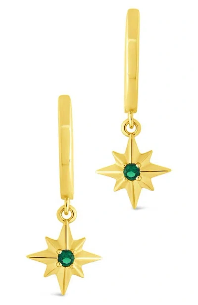 Sterling Forever Cubic Zirconia Star Drop Huggie Hoop Earrings In Gold