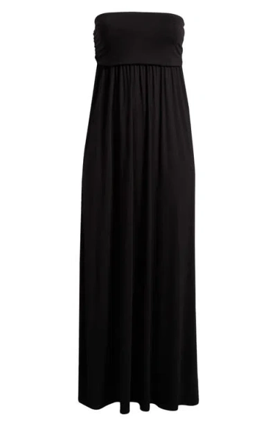 24seven Comfort Apparel Strapless Empire Waist Maxi Dress In Black