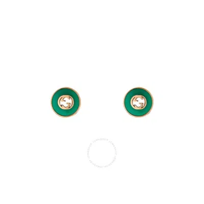Gucci Interlocking 18ct Rose Gold Green Agate Stud Earrings - Ybd786554002 In Pink/rose Gold Tone/gold Tone