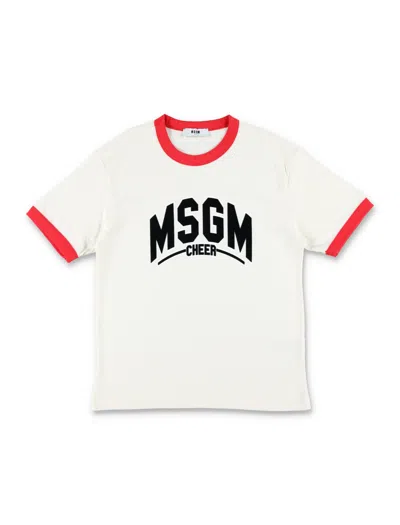 Msgm Boys Ivory Cotton Varsity T-shirt In Cream