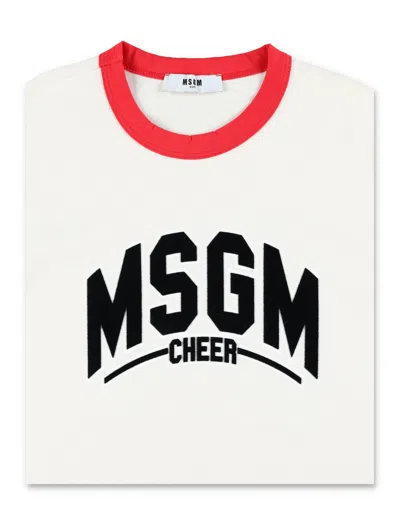 Msgm Boys Ivory Cotton Varsity T-shirt In Cream